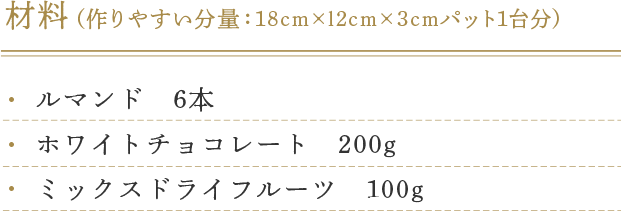 材料（作りやすい分量：18cm×12cm×3cmバット1台分）