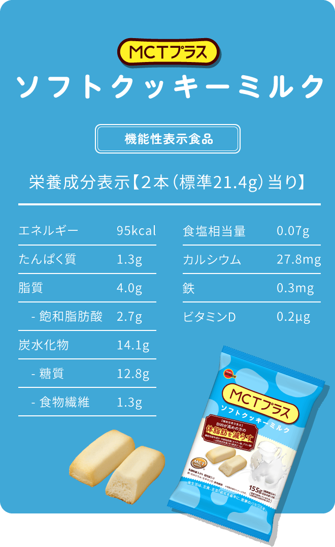 MCTプラス ソフトクッキーミルク 機能性表示食品 栄養成分表示